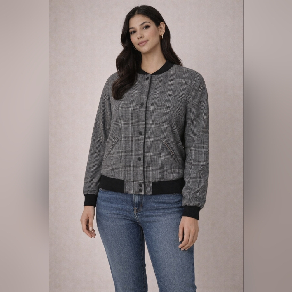 Shinestar Checkered Bomber Jacket in Black and Gray